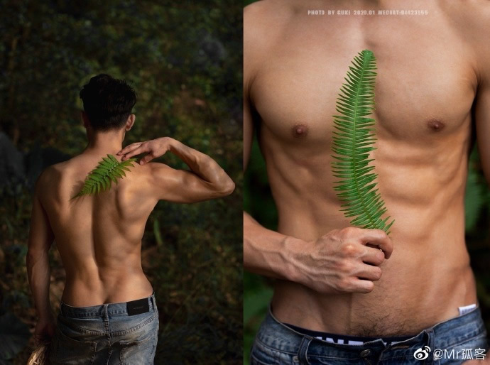 中国肌肉男模雁鸣湖畔拍摄的写真照片