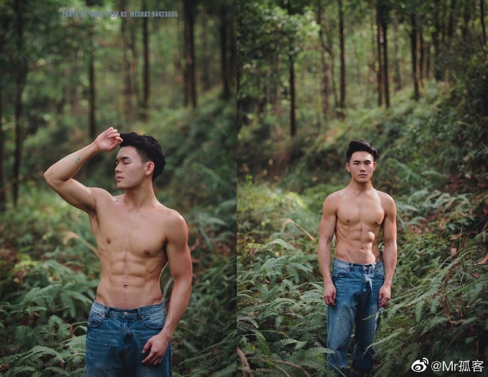 中国肌肉男模雁鸣湖畔拍摄的写真照片
