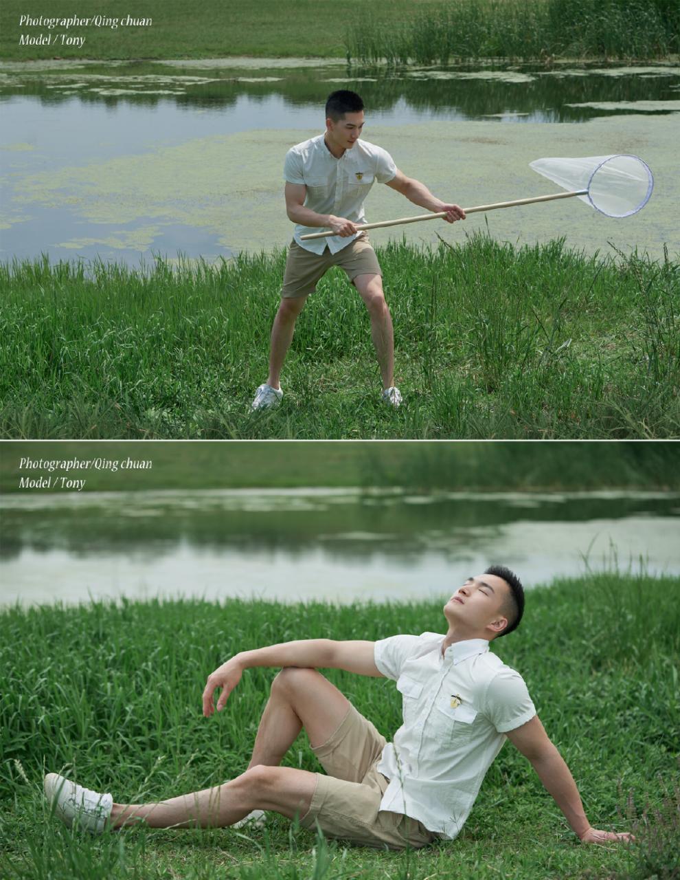 国产肌肉帅哥小鲜肉夏天湖边写真