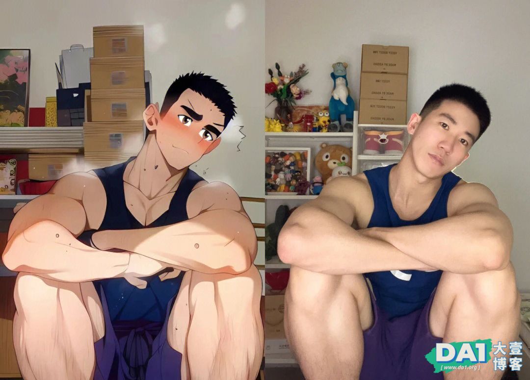 现实vs二次元，现实帅哥和AI生成漫画你更喜欢哪个？全是肌肉大帅哥