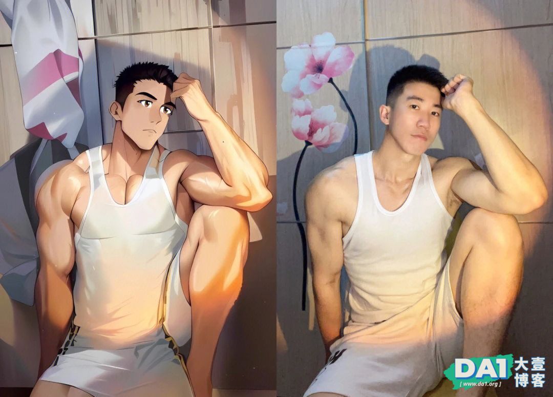 现实vs二次元，现实帅哥和AI生成漫画你更喜欢哪个？全是肌肉大帅哥