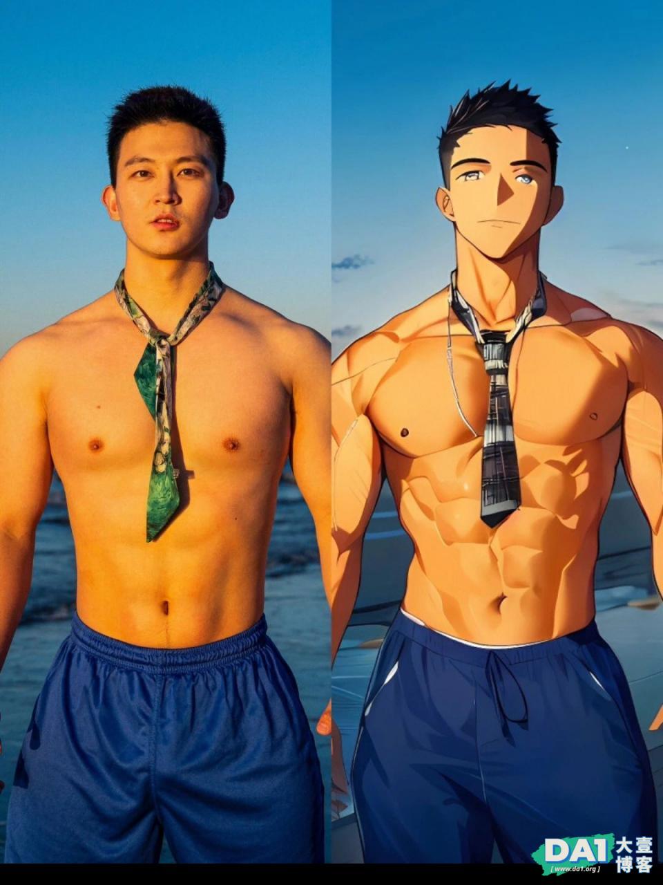 现实vs二次元，现实帅哥和AI生成漫画你更喜欢哪个？全是肌肉大帅哥