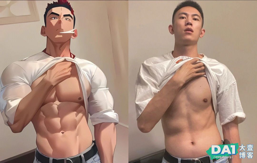 现实vs二次元，现实帅哥和AI生成漫画你更喜欢哪个？全是肌肉大帅哥
